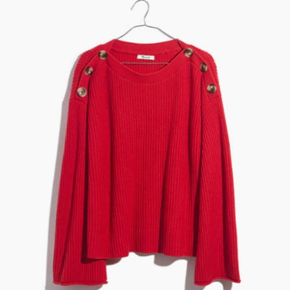 Madewell NWT Calloway Boatneck Sweater Large Merino Wool Blend Enamel Red - Picture 2 of 10